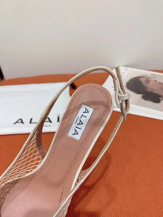 Alaïa White Mesh Cutout Pointed Toe Kitten Heel Sandals - Picture 6 of 8